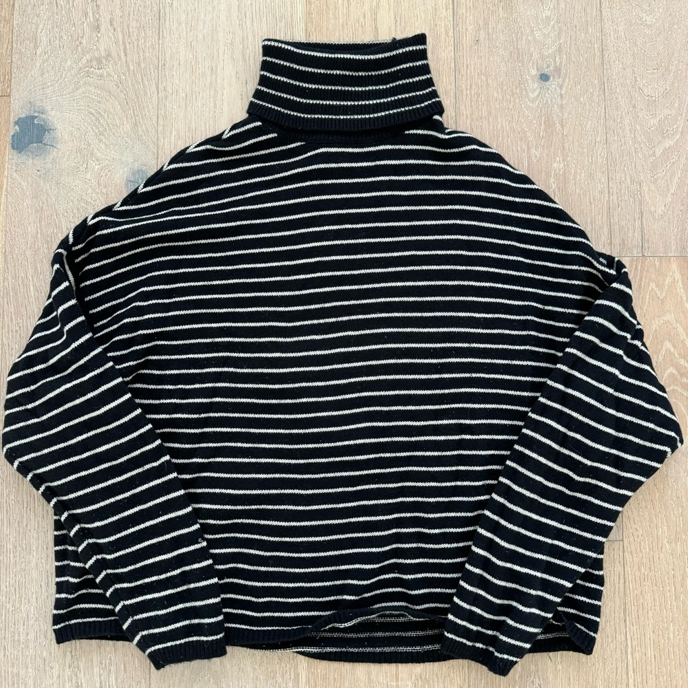 All Saints Oversized Turtleneck Sweater Black and Cream Size S